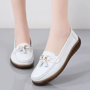 Spring Summer New Women’s Height Increasing Genuine Leather Solid Toe Shallow Mouth Casual Mom Slip On Loafers Wedge PVC
