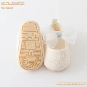 Spring Summer Non Slip Baby Girls’ Shoes Princess Style Bow and Lace Design for Infants Cute Cartoon Rubber Sole