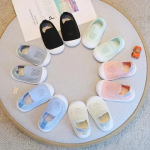 Spring Summer Toddler Shoes Breathable Knitted Kids Sneakers Boys Slip on Tennis Shoes Girls Soft Non slip School Casual Shoes