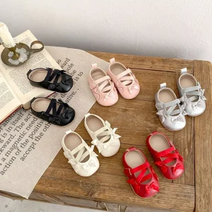 Spring Toddler Girls PU Non slip Shoes Infant Solid Color Cute Bowknot Shoes Baby Girls Shoes Custom