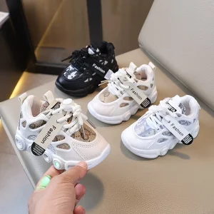 Spring Unisex Children’s Shoes with Woven Strap Breathable Lightweight Lace Up Light Up Sports Shoes for Toddlers Ages 1 6