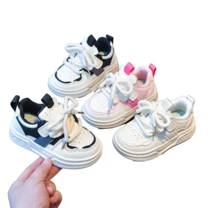 Spring Version Trendy Ergonomic Lace Up Velcro Board Shoes for Girls Children’s Leisure Sports Toddler Shoes