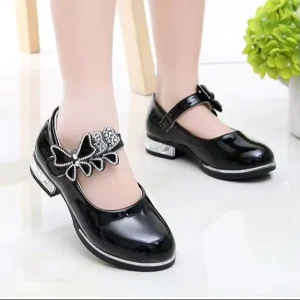 Spring and Autumn Big Kids Shoes Little Kids Princess Shoes Student Performance Shoes Black Bowknot Shoelace Decorative Shoes
