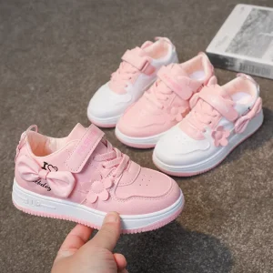 Spring and Autumn Children Fashion Leather Shoes Korean Style Sports Shoes for Girls Kids Flat Bow Low top Casual Sneakers
