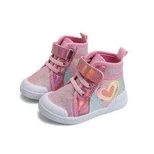 Spring and Autumn Children’s Canvas Shoes High Top Buckle Cute Girls Princess Canvas Shoes Shiny Casual Shoes