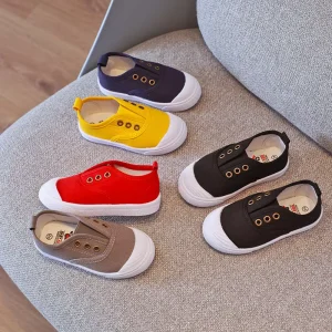 Spring and Autumn Children’s Canvas Shoes Kindergarten Indoor Soft Sole Students Small White Shoes Boys Sneakers