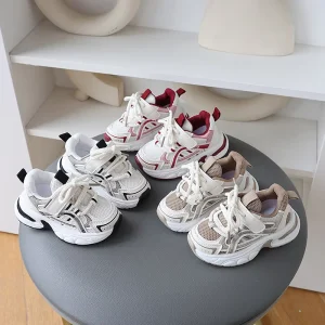 Spring and Autumn Children’s Sports Shoes Mesh Breathable Leather Lining Dad Shoes Boys and Girls Sneaker School Running