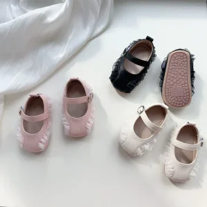 Spring and Autumn Girl Princess Shoes Fashion Lace Edge Infant Velcro Walking Baby Shoes