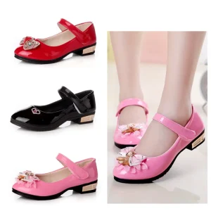Spring and Autumn Girls PU Leather Shoes Students Red Princess Children Shoes Shiny Kids Single Shoes