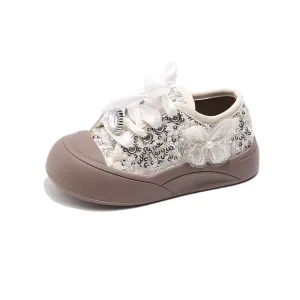 Spring and Autumn Girls’ Thick Soled Casual Sports Shoes Children’s Wide Headed Flat Bottomed Flats with Sequins