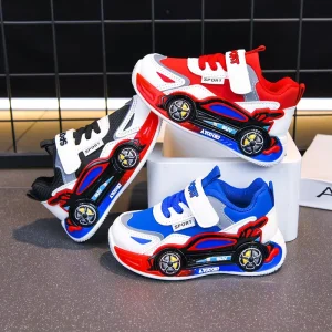 Spring and Autumn New Boys and Girls Children’s Leisure Waterproof Cartoon PU Upper Anti Slip Sneakers for Baby Running