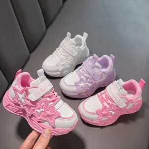 Star Design Girls Leisure Platform Sneakers Low MOQ White Kids Sports Footwear Children’s Casual Shoes