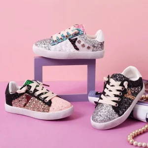 Star Glitter Sneakers Fashion Shiny Non Slip Shoes Side Zipper for Kids Outdoor Casual Wear