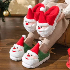 StepGrace Cute Santa Claus Slippers Latest Style Warm Winter Kids Christmas Plush Home Slipper