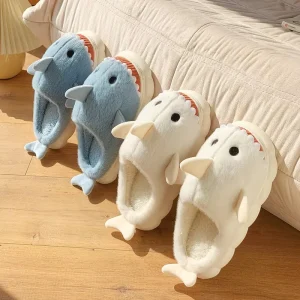 StepGrace New Adult Children Indoor Soft Cute Animal Slipper Autumn Winter Home Slippers Plush Furry Shark Fur Slippers for Kids