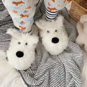 StepGrace Scrawled Puppy Fluffy Animal Cute Slippers Non Slip Winter Indoor Dog Slippers Fur Slides Kids Slippers for Women