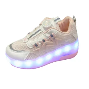 Stock Breathable Flashing Kids Outdoor Sneakers TPR Sole Mesh Young Boys Girls PU Flashing Skates Patent Leather