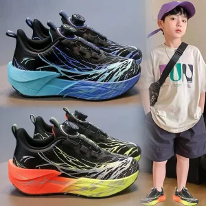 Students Basketball Sports Shoes Spring and Autumn Boys Casual Rotating Button Girls Running Kids Fashion Mesh Shoes