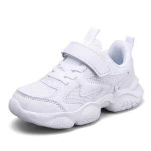 Students Kid Running Shoes Mesh & PU Upper EVA Midsole Rubber Outsole Four Seasons Boys Girls White School Shoes