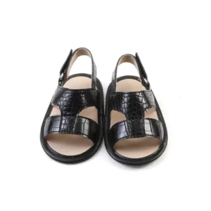 Summer Arabic Style Minimalist Soft Black Crocodile Leather Sandals Shoes for Baby Kids Boy