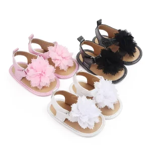 Summer Baby Flip Flop Sandals Indoor Baby Shoes with Floral Design and Velcro Closure Cute Infant Walking Shoes