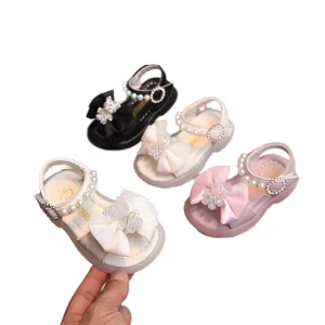 Summer Baby Princess Dress Shoes Toddler Soft Soles Breathable Leather Girls Crib Shoes with Bow