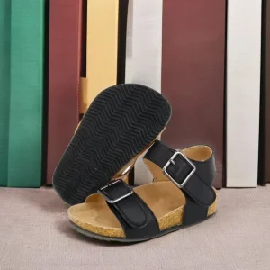 Summer Beach Anti Slip Buckle Strap Flat Cork Soled Children’s Sandals for Boys and Girls