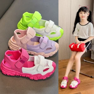 Girls’ Casual Shoes Summer Collection Breathable Mesh Panel Caged Shoes Sporty Cut out Beach Footwear for Big Kids Shoe