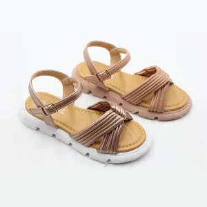 Summer Beach Sandals for Kids Rubber Sole Pleated PU Leather Kids Sandal Flat Feet Toddler Girls Sandals