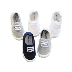 Summer Blank Canvas Kids Casual Sneakers Black White Grey Basic Color Kids Walking Shoes