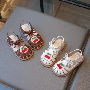 Summer Breathable Ankle Strap Sandals Kids Slippers Flat Rubber Outsole Non-Slip Walking Girls