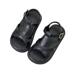 Summer Brown Retro Open Toe Flats Sandals for Kids Girls Non Slip Platform Roman Design for Children