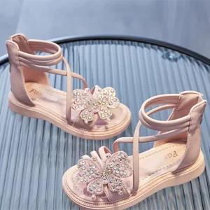 Summer Butterfly Crystal Children Shoes Girls Zipper Anti slippery Children’s Sandals Princess Soft Sole Outdoor Kids Sandals