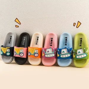 Summer Cartoon Car Children’s PVC Insole Soft Bottom Comfortable Boys’ Girls’ Slippers for Home Anti Slip