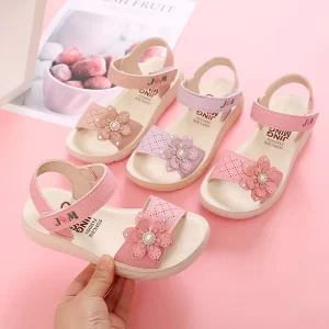 Summer Children Girls Fancy Sandals Flats Soft Bottom Open Toe Shoes With Flower Princess Girls Beach Sports Sandals