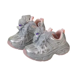 Summer Children Girls Style Sweet Bow Lace Net Outdoor Walking Shoes Kids Toddler Princess Cartoon Breathable Dad Shoes