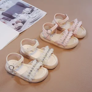 Summer Children Kids Shoes Lace Rhinestone Sweet Casual Outdoor Sandals for Girls