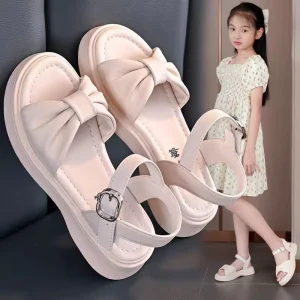 Summer Children Sandals Non-slip Pink Kids Girls Bow Princess Kids Sandals Flats Beach Sandals