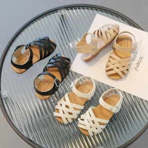 Versatile Unisex Anti slip Printed Hard Wearing Leather Gladiators Kids Summer Autumn Sandals Lightweight for Outdoor Activities
