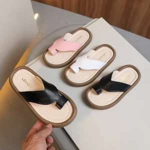 Summer Children’s Slippers Outer Wear Mid Big Half Shoes for Boys and Girls Thong Toe Soft Sole Beach Shoes
