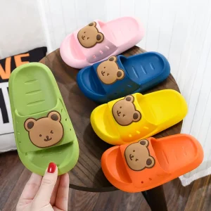 Summer Children’s Unisex Non slip Cartoon Bear Platform Soft Cloud Slippers Bathroom Slide for Kid Boys and Girls