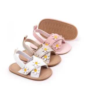 Summer Cute Infant Walking Shoes Baby Flip Flop Sandals Indoor Baby Shoes with Floral Design and Velcro Closure