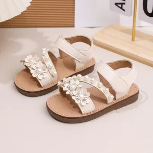 Summer Fashion Boutique Baby Princess Shoes Flowers Pearls Sweet Girls Sandals