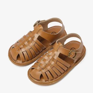 Summer Fashionable Non Slip Rubber Sandals for Boys and Girls Woven Leather Semi Closed Toe Flat Design for Kids