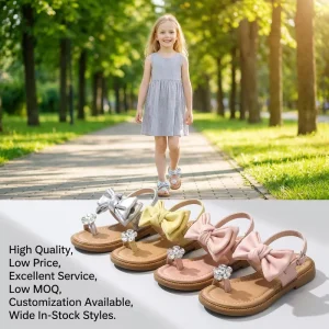 Summer Girls Bow Rhinestone Sandals Soft Sole Princess Open Toe Party Dress Shoes