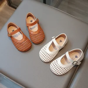 Summer Girls’ Hollow Out Woven Princess Sandals Comfortable Casual Footwear for Little Girls