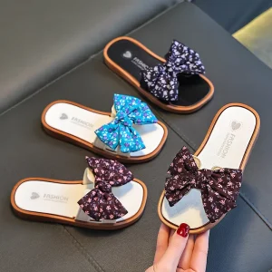 Summer Girls’ Princess Floral Flip flops Bowknot Comfortable Children’s Slippers Casual Beach Sandals Little Kids