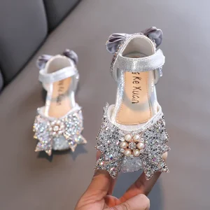 Summer Girls Sandals Fashion Sequins Rhinestone Bow Girls Princess Shoes Baby Girl Shoes Flat Heel Sandals Size 21 36