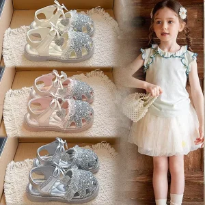 Summer Girls Sandals Soft Rubber Sole Rhinestone Sandals Causal Non slip Fashion Trend Party Sandals Kids