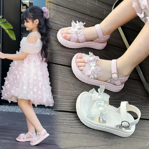 Summer Hot Selling Baby Girls Sandals Soft Soles Shoes Children’s Non slip Fashionable Rhinestones Pearl Beach Sandals Kids